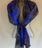 Dark Blue and Black Long Silk Scarf Large