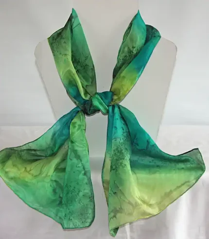 Emerald, Spring Green, Lime and Dark Green Medium Long Silk Scarf