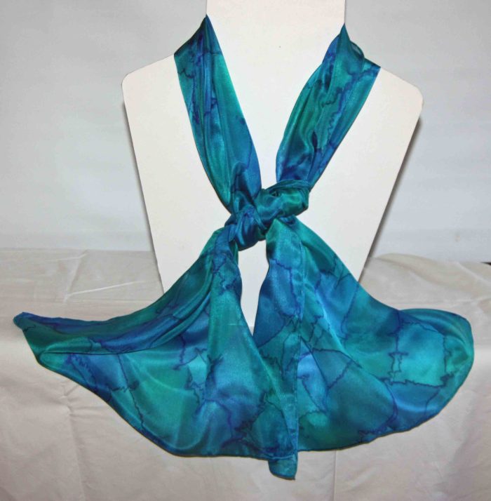 Blue, Green and Aqua Tartan Medium Long Silk Scarf - Image 4