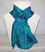 Blue, Green and Aqua Tartan Medium Long Silk Scarf - Image 5