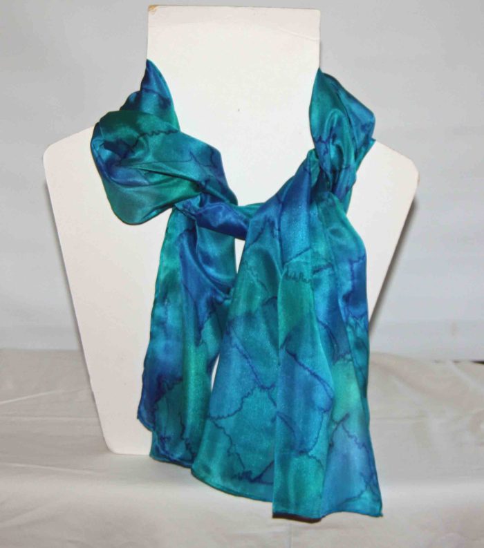 Blue, Green and Aqua Tartan Medium Long Silk Scarf - Image 2