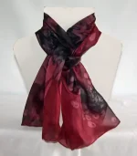 Burgundy Red and Black Medium Long Silk Scarf
