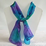 Emerald Green, Purple and Turquoise Small Long Silk Scarf