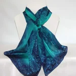 Emerald Green and Navy Blue Long Silk Scarf Large