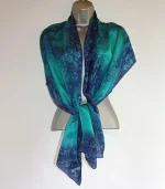 Emerald Green and Navy Blue Long Silk Scarf Large