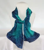 Emerald Green and Navy Blue Long Silk Scarf Large