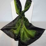 Lime Green and Black Medium Long Silk Scarf