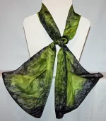 Lime Green and Black Medium Long Silk Scarf
