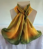 Olive Green and Golden Yellow Long Silk Scarf Large