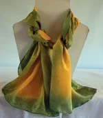 Olive Green and Golden Yellow Long Silk Scarf Large
