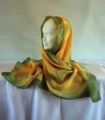 Olive Green and Golden Yellow Long Silk Scarf Large
