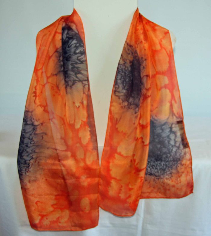 Orange & Black Small Long Silk Scarf - Image 2
