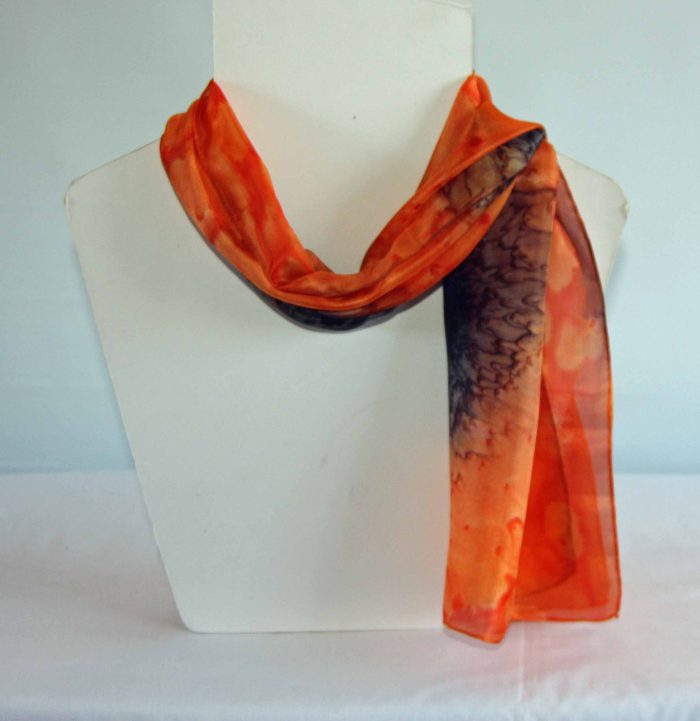 Orange & Black Small Long Silk Scarf - Image 4