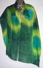 Peacock Blue, Lime and Dark Green Large Long Silk Scarf - Image 4