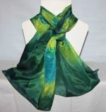 Peacock Blue, Lime and Dark Green Large Long Silk Scarf