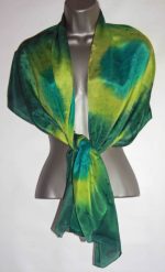 Peacock Blue, Lime and Dark Green Large Long Silk Scarf - Image 2