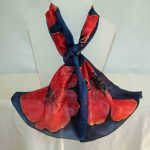Poppies on Navy Blue Medium Long Silk Scarf