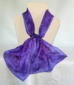 Purple and Iris Medium Long Silk Scarf