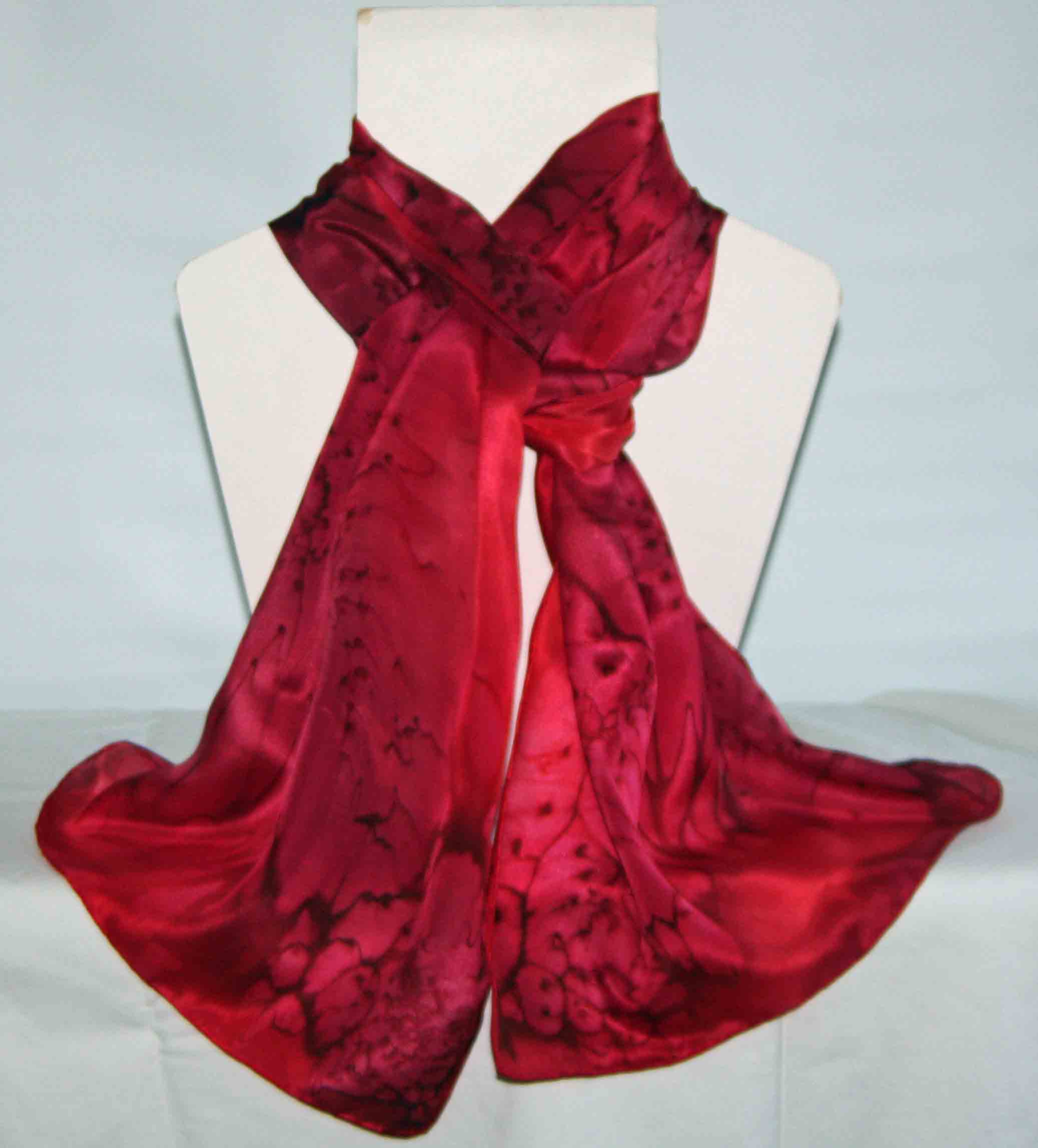 Red & Burgundy C_6493 Red and Burgundy Large Long Silk Scarf - Image 1