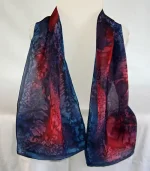 Red and Navy Blue Small Long Silk Scarf