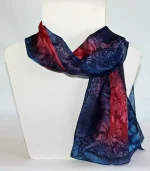 Red and Navy Blue Small Long Silk Scarf