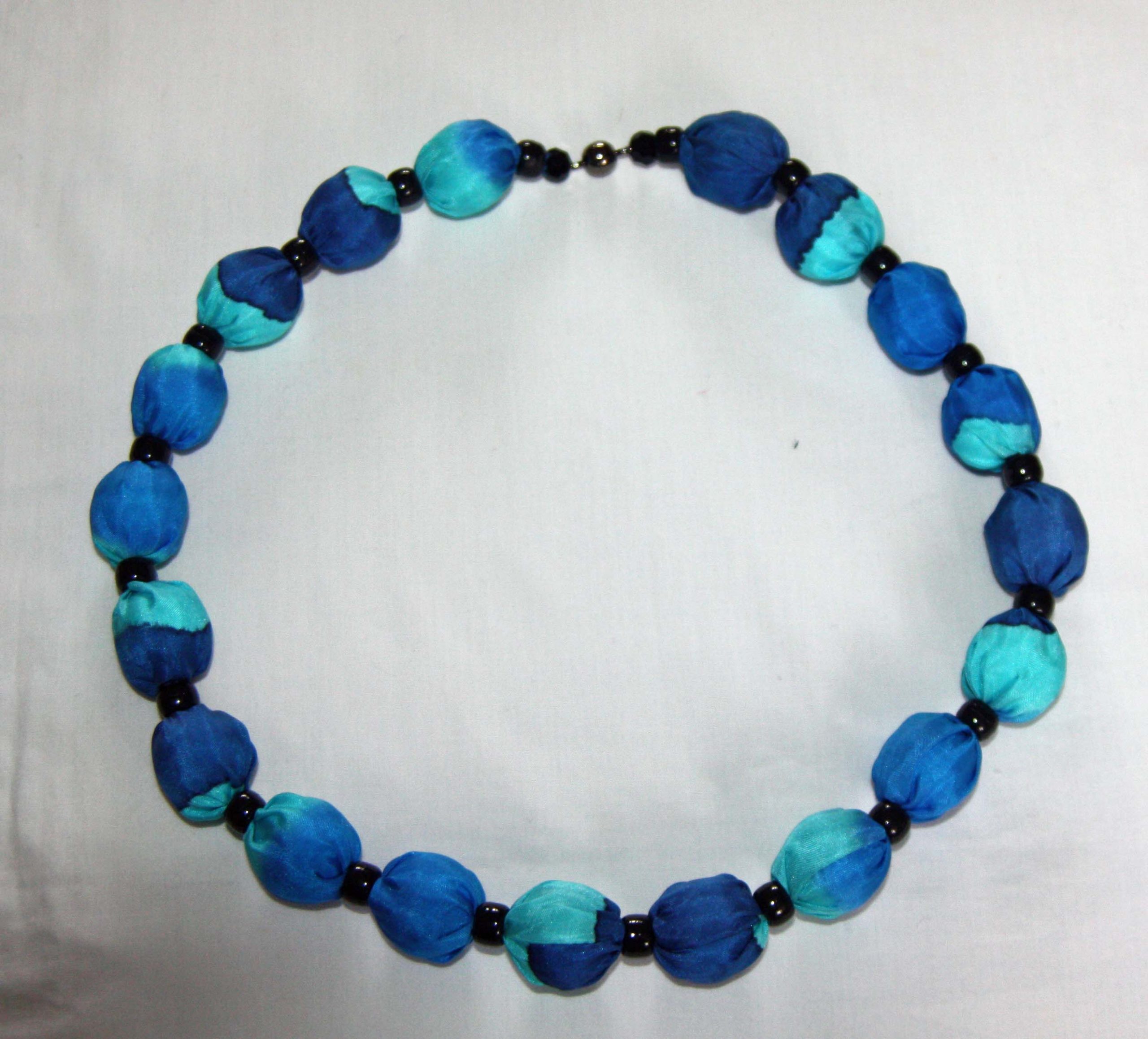3 Blues b_2741 Navy Blue, Royal Blue and Turquoise Silk Necklace - Image 1