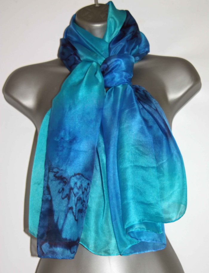 Navy Blue, Royal Blue and Turquoise Silk Sarong - Image 4