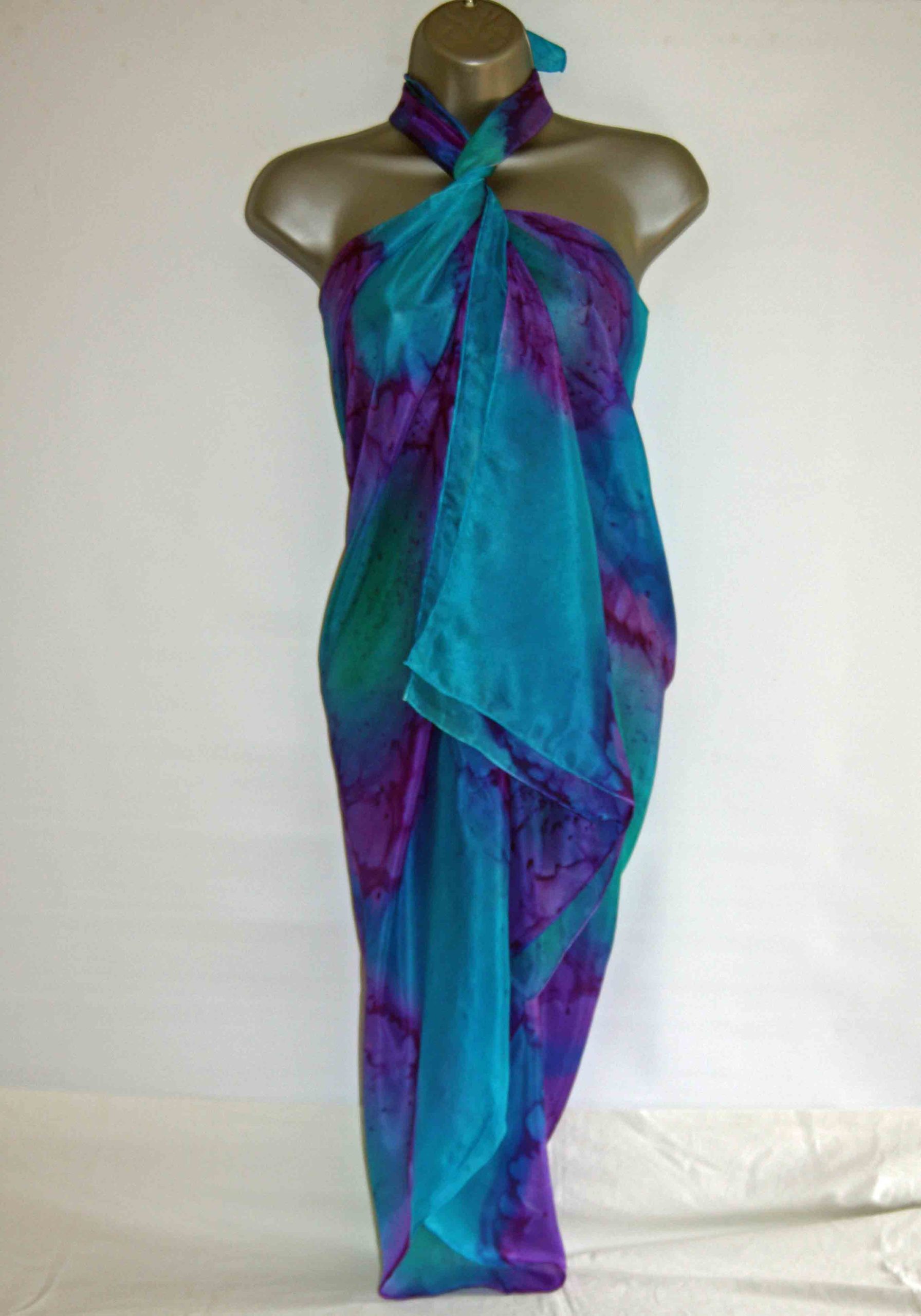 Emerald Purple & Turquoise_7031 Emerald Green, Turquoise Blue and Purple Silk Sarong - Image 1