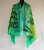 Green Silk Sarong with Tropical Leaves by Designs on Silk