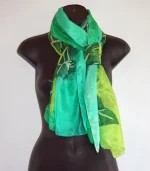 Green Silk Sarong with Tropical Leaves by Designs on Silk