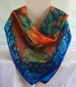 Orange and Navy Blue Large Square Silk Scarf by Designs on Silk