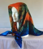 Orange and Navy Blue Large Square Silk Scarf by Designs on Silk