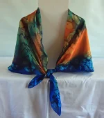 Orange and Navy Blue Large Square Silk Scarf by Designs on Silk