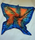 Orange and Navy Blue Large Square Silk Scarf by Designs on Silk