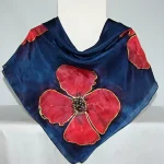 Poppies on Navy Blue Large Square Silk Scarf by Designs on Silk