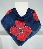 Poppies on Navy Blue Large Square Silk Scarf by Designs on Silk