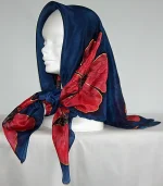 Poppies on Navy Blue Large Square Silk Scarf by Designs on Silk
