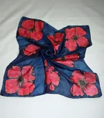 Poppies on Navy Blue Large Square Silk Scarf by Designs on Silk