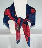 Poppies on Navy Blue Large Square Silk Scarf by Designs on Silk