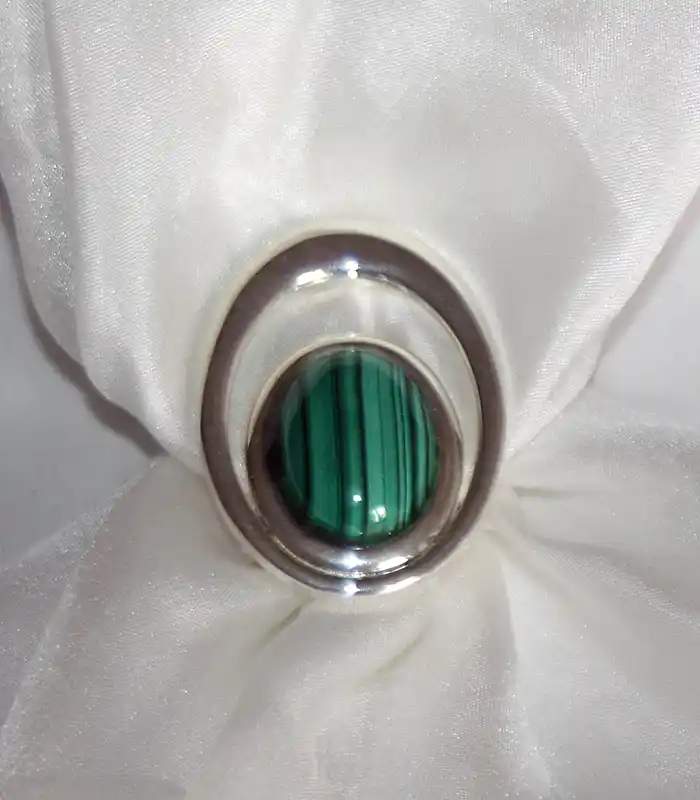 Malachite Oval Scarf Clasp Malachite Oval Silver Plate Silk Scarf Clasp from Designs on Silk