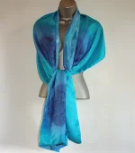 Navy Blue, Royal Blue and Turquoise Silk Wrap from Designs on Silk