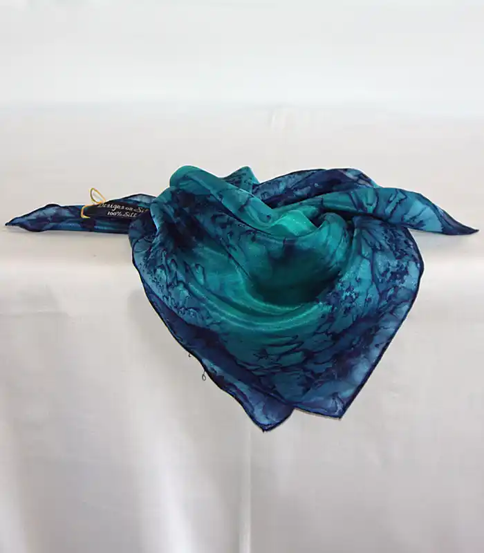 Navy Blue and Emerald Green Silk Bandanna-1 Navy Blue and Emerald Green Square Silk Bandanna by Designs on Silk