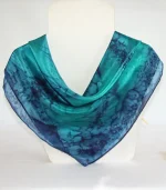 Navy Blue and Emerald Green Square Silk Bandanna by Designs on Silk