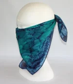 Navy Blue and Emerald Green Square Silk Bandanna by Designs on Silk