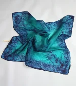Navy Blue and Emerald Green Square Silk Bandanna by Designs on Silk
