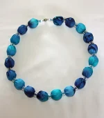 Navy Blue, Royal Blue and Aqua Silk Necklace by Designs on Silk