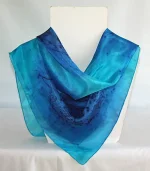 Navy Blue, Royal Blue and Turquoise Square Silk Headscarf from Designs on Silk