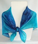 Navy Blue, Royal Blue and Turquoise Square Silk Headscarf from Designs on Silk