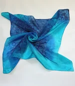 Navy Blue, Royal Blue and Turquoise Square Silk Headscarf from Designs on Silk