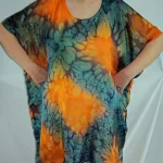 Orange and Navy Blue Silk Kaftan by Designs on Silk